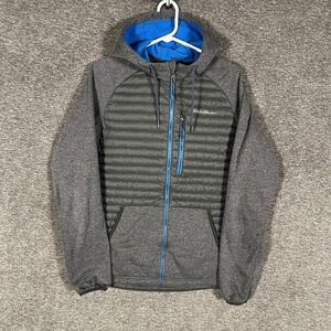 Eddie Bauer Jacket Mens Medium Gray Hooded Down Puffer Hybrid Insulated Knit